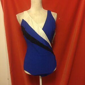 Robby Len vtg 70s one piece swimsuit blue size 12 NWT